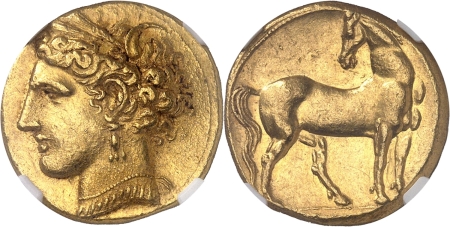 Zeugitane - Emission siculo-punique Trihémistatère en or - Carthage (c.-260).