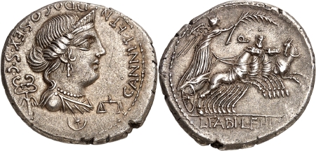 C. Annius T.f. T.n et L. Fabius L.f. Hispaniensis. Denier en argent - Rome (82-81).