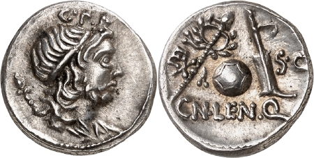 Cn. Lentulus. Denier en argent - Rome (76-75).