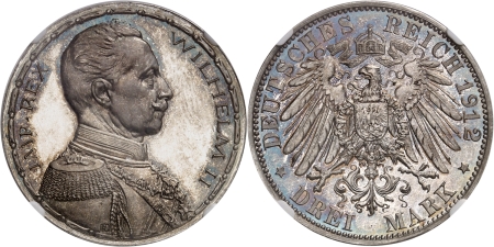 Allemagne - Prusse Guillaume II (1888-1918). Essai en argent du 3 marks - 1912.