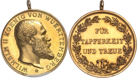 Allemagne - Wurtemberg - Guillaume II (1891 -1918) Médaille en or de 4 ducats du mérite militaire.