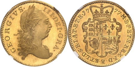 Angleterre. Georges III (1760-1820). Epreuve en or sur flan bruni de la 2 guinées - 1777.