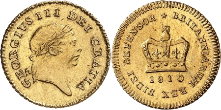 Angleterre. Georges III (1760-1820). 1/3 de guinée or - 1810.