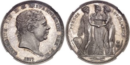 Angleterre. Georges III (1760-1820). Epreuve sur flan bruni de la couronne « Three Graces » - 1817 W.