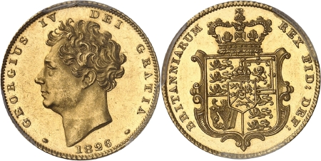 Angleterre. Georges IV (1820-1830). Epreuve sur flan bruni du 1/2 souverain or 1826.