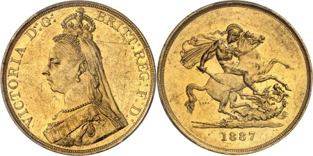 Angleterre. Victoria (1837-1901). 5 souverains or - 1887.