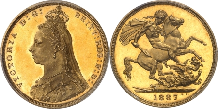 Angleterre. Victoria (1837-1901). Epreuve sur flan bruni du souverain or - 1887.