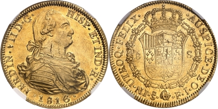 Chili. Ferdinand VII (1808-1818). 8 escudos or - 1816 SO FJ (Santiago).