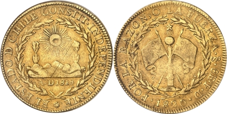 Chili. Première République (1818-1830). 8 escudos or - 1820 SO FD (Santiago).