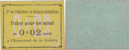 Cochinchine. Colonie française (1867-1887). 2 cents de la Société des Plantations de Honquan - Non daté.