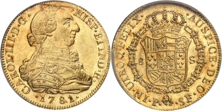 Colombie. Charles III (1759-1788). 8 escudos or - 1781 P SF Popayán.