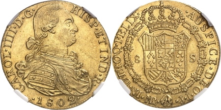Colombie. Charles IV (1788-1808). 8 escudos or - 1802 NR JJ Santa Fe (Bogotá).