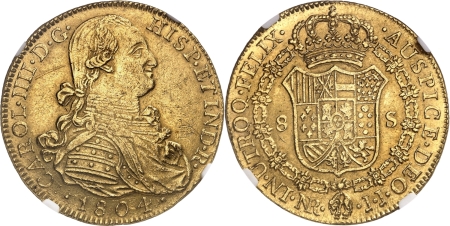 Colombie. Charles IV (1788-1808). 8 escudos or - 1804 NR JJ Santa Fe (Bogotá).