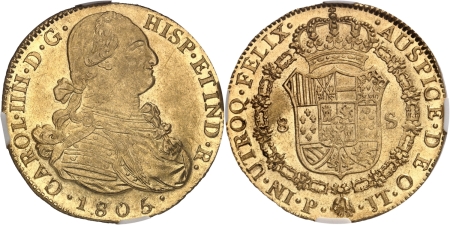 Colombie. Charles IV (1788-1808). 8 escudos or - 1805 P JT Popayán.