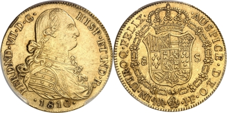 Colombie. Ferdinand VII (1808-1819). 8 escudos or - 1810 NR JF Santa Fe (Bogotá).