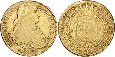 Colombie. Ferdinand VII (1808-1819). 8 escudos or - 1813 NR JF Santa Fe (Bogotá).