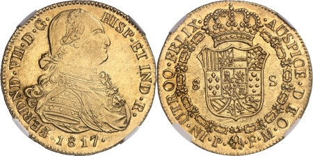 Colombie. Ferdinand VII (1808-1819). 8 escudos or - 1817 P FM Popayán.