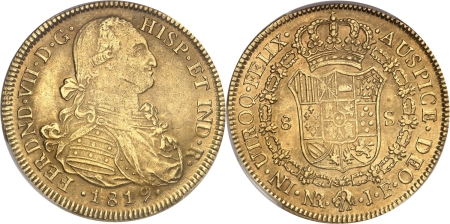 Colombie. Ferdinand VII (1808-1819). 8 escudos or - 1819/29 NR JF Santa Fe.