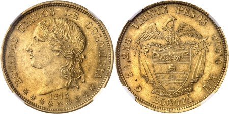 Colombie. Etats-Unis (1863-1886). 20 pesos or - 1873 Bogotá.