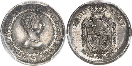 Espagne. Isabelle II (1833-1868). Epreuve du 1/2 réal en argent - 1852 Barcelone.