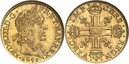 France. Louis XIII (1610-1643). 1/2 louis d'or à la mèche longue - 1641 A Paris.