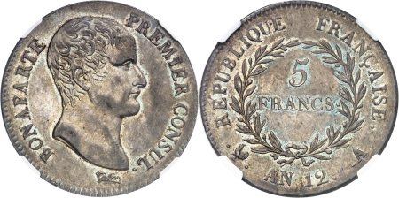 France. Consulat (1799-1804). 5 francs - An 12 A Paris.