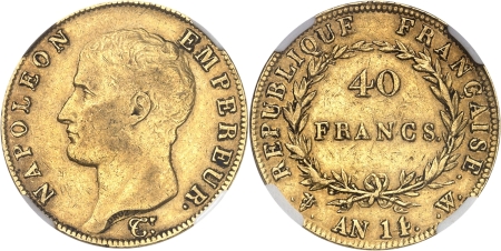 France. Napoléon Ier (1804-1814) 40 francs or - An 14 W Lille.