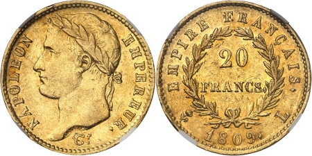 France. Napoléon Ier (1804-1814). 20 francs or - 1809 L Bayonne.