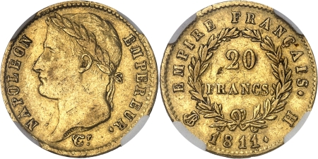 France. Napoléon Ier (1804-1814). 20 francs or - 1811 H La Rochelle.