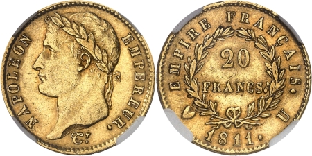 France. Napoléon Ier (1804-1814) 20 francs or - 1811 U Turin.