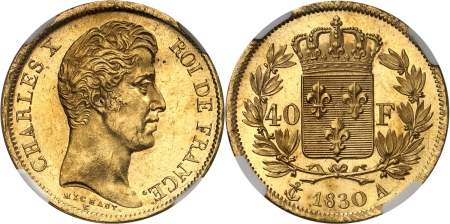 France. Charles X (1824-1830). 40 francs or - 1830 A Paris.
