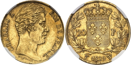 France. Charles X (1824-1830). 20 francs or - 1829 W Lille.