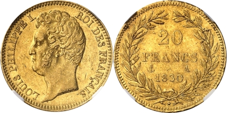 France. Louis-Philippe Ier (1830-1848). 20 francs or - 1830 A Paris - Tranche en relief.