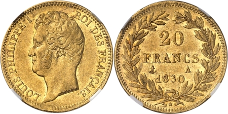 France. Louis-Philippe Ier (1830-1848). 20 francs or - 1830 A Paris - Tranche en creux.