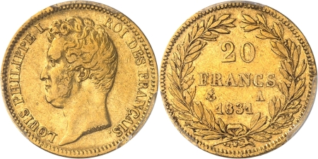 France. Louis-Philippe Ier (1830-1848). 20 francs or - 1831 A Paris - Tranche en creux.