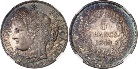 France. IIème République (1848-1852) 5 francs Cérès - 1849 A Paris.