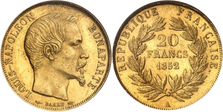 France. IIème République (1848-1852) 20 francs or - 1852 A Paris.