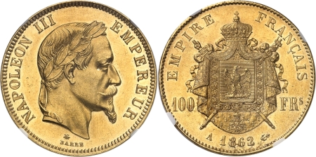 France. Napoléon III (1852-1870) 100 francs or - 1862 A Paris.