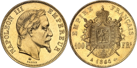 France. Napoléon III (1852-1870) 100 francs or - 1864 A Paris.