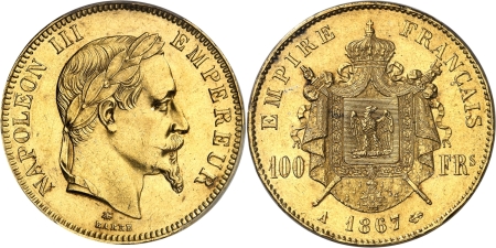 France. Napoléon III (1852-1870) 100 francs or - 1867 A Paris.