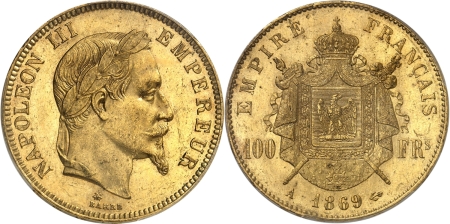 France. Napoléon III (1852-1870) 100 francs or - 1869 A Paris.