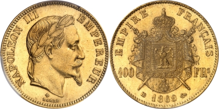 France. Napoléon III (1852-1870). 100 francs or - 1869 BB Strasbourg.