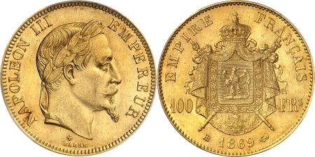 France. Napoléon III (1852-1870). 100 francs or - 1869 BB Strasbourg.