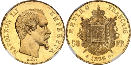 France. Napoléon III (1852-1870) 50 francs or - 1855 A Paris.