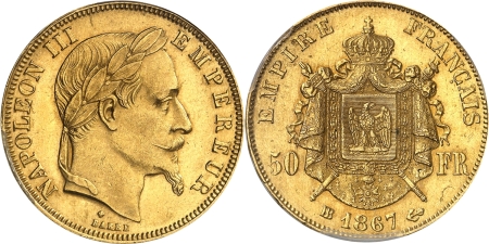 France. Napoléon III (1852-1870). 50 francs or - 1867 BB Strasbourg.