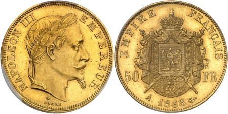 France. Napoléon III (1852-1870) 50 francs or - 1868 A Paris.