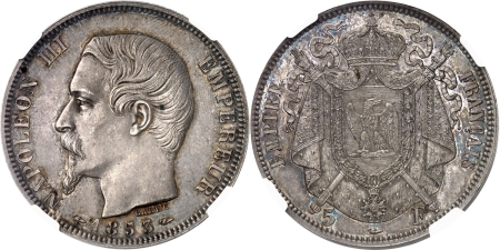 France. Napoléon III (1852-1870). Epreuve du 5 francs argent - 1853 Paris - Barre.