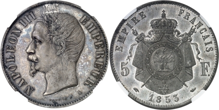 France. Napoléon III (1852-1870). Piéfort en étain du 5 francs, avers argenté - 1853 A Paris - Bouvet.