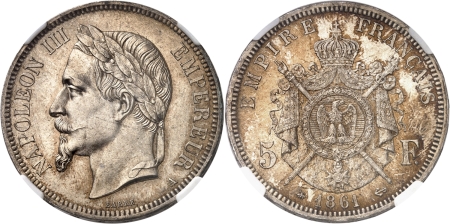 France. Napoléon III (1852-1870). 5 francs - 1861 A Paris - Petit A.
