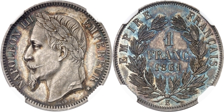 France. Napoléon III (1852-1870). Essai hybride en argent du franc - 1861 E.